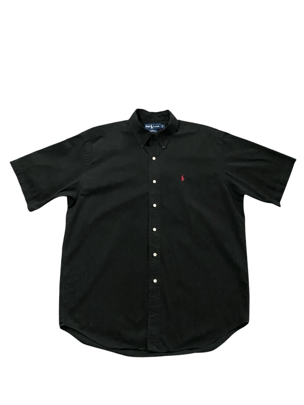 Vintage Ralph Lauren Blake Shirt L Black Cotton Twill Oversized 90s Preppy Polo - Picture 2 of 9